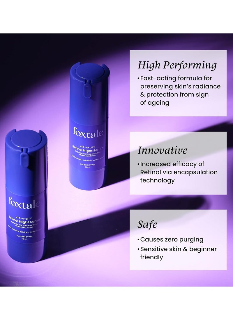 Foxtale 0.15% Beginner Friendly Retinol Night Serum for Anti Aging Retinol Night Cream 30 ml