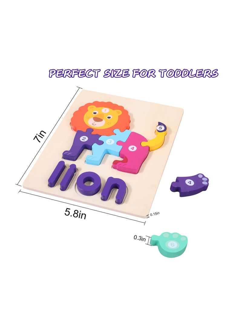 6 Pack Wooden Puzzles for Toddler with Animal Shapes Alphabet Spelling Preschool Educational Toys Shape Early Learning Activities Kids
