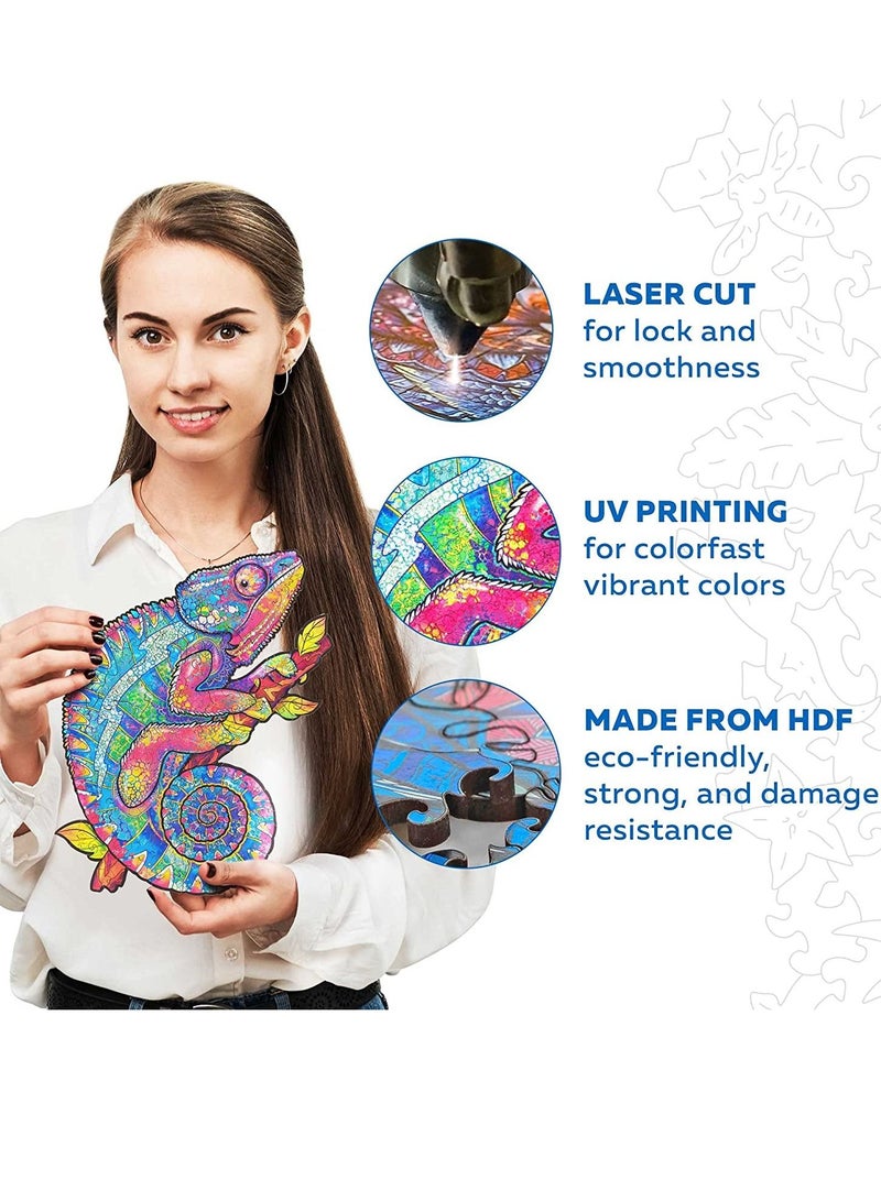 Original Wooden Jigsaw Puzzles - Iridescent Chameleon, Small 7.5