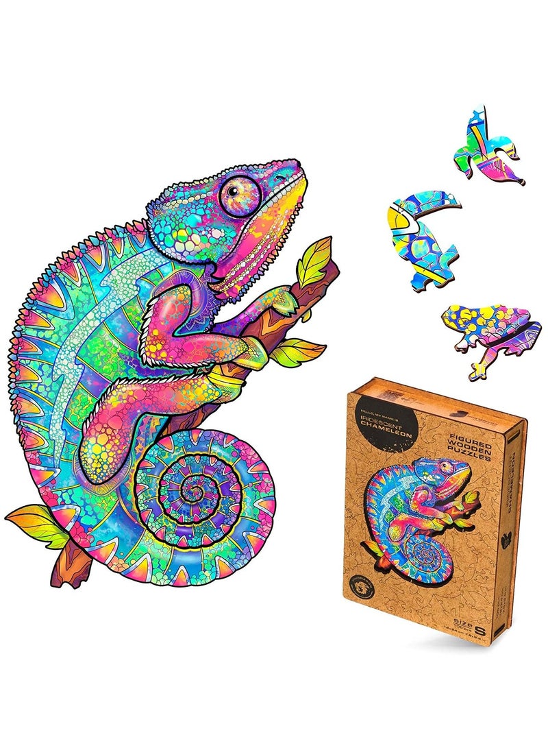 Original Wooden Jigsaw Puzzles - Iridescent Chameleon, Small 7.5