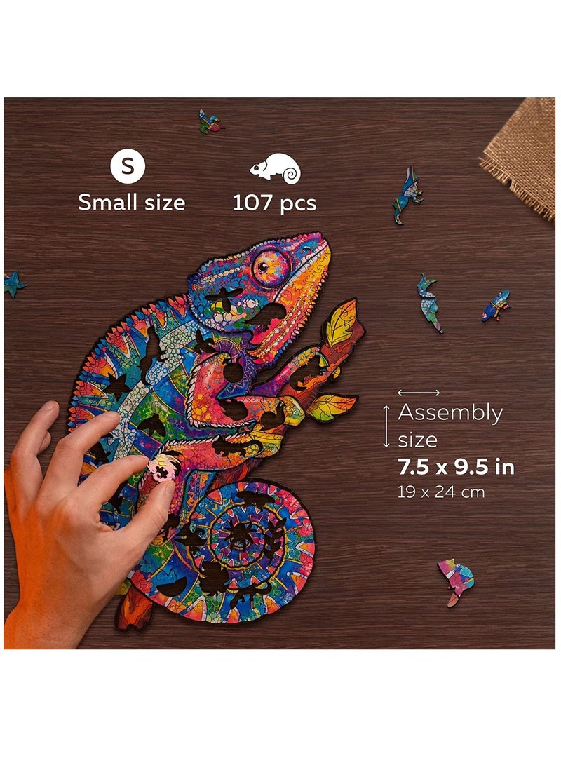 Original Wooden Jigsaw Puzzles - Iridescent Chameleon, Small 7.5