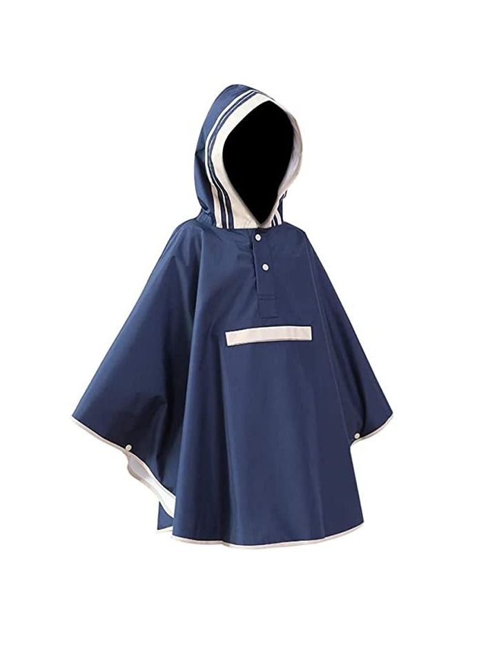 Rain Poncho Kid Raincoat Baby Hooded Waterproof Jacket Kids - Lightweight Reusable Rainwear for (Navy Blue)