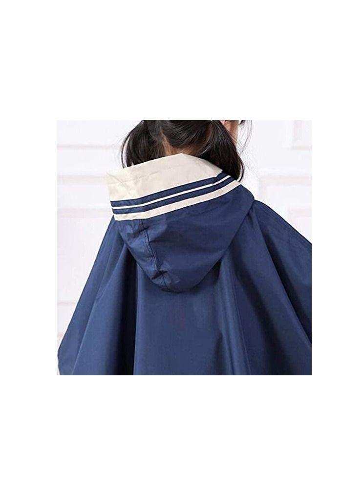 Rain Poncho Kid Raincoat Baby Hooded Waterproof Jacket Kids - Lightweight Reusable Rainwear for (Navy Blue)