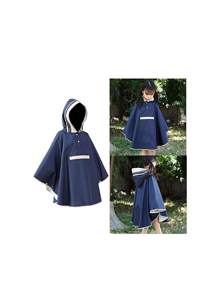 Rain Poncho Kid Raincoat Baby Hooded Waterproof Jacket Kids - Lightweight Reusable Rainwear for (Navy Blue)