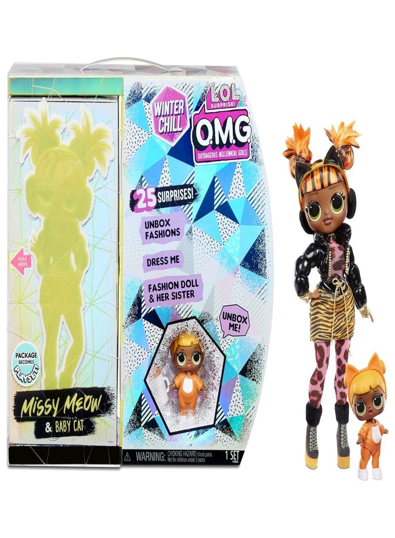 L.O.L. Surprise! O.M.G. Winter Chill Missy Meow Fashion Doll & Baby Cat Doll with 25 Surprises