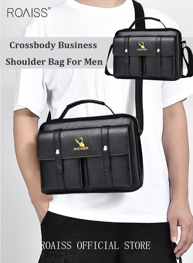 Men Business Leather Crossbody Bag Vertical Type Square Type Shoulder Bag Men Zipper Buckle Leather Messenger Bag Crossbody Shoulder Bag Vintage Handle Bags