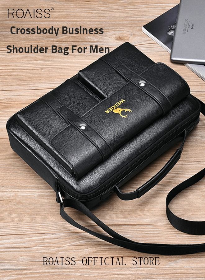 Men Business Leather Crossbody Bag Vertical Type Square Type Shoulder Bag Men Zipper Buckle Leather Messenger Bag Crossbody Shoulder Bag Vintage Handle Bags