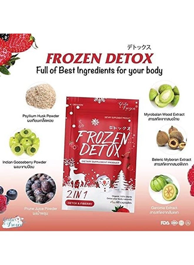Pack of Frozen Collagen Plus 2in1 Whitening X10 (60 Capsules) and Frozen Detox 2in1 Detox and Fiberry (60 Capsules), Combat Acne, Freckles, Melasma, Lighten and Brighten Skin for Radiant Youthful Glow