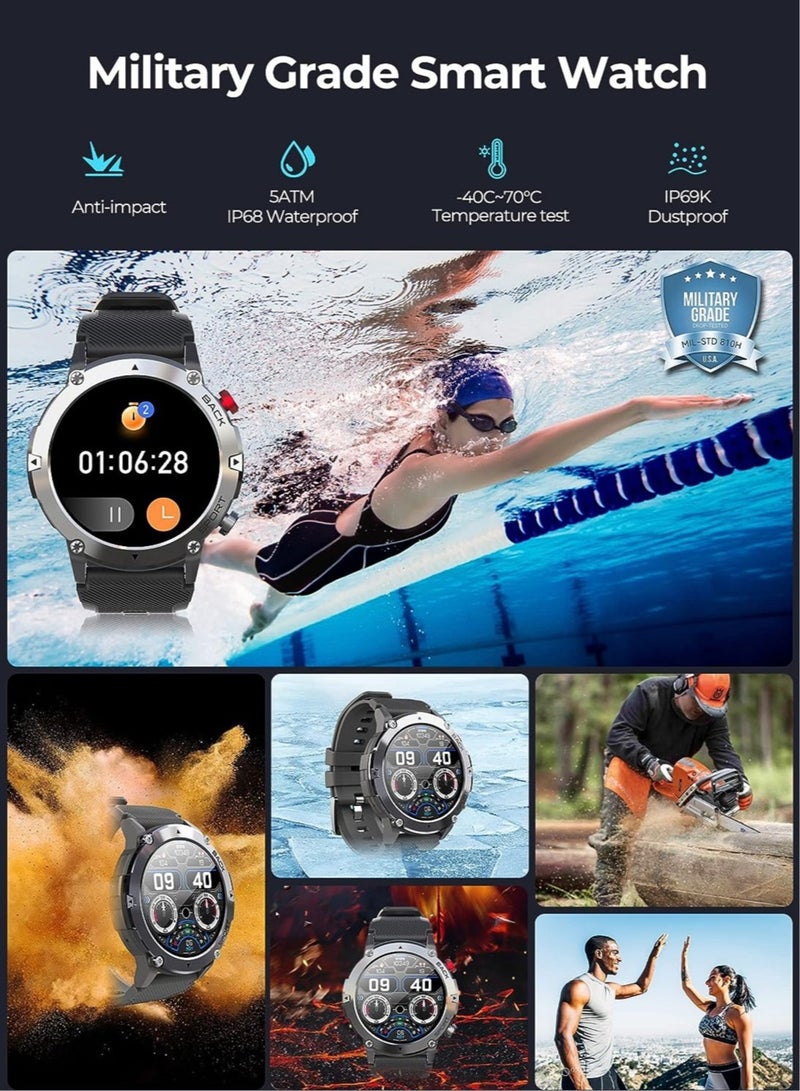 Smart Watches for Men Women, Military Smartwatch with Bluetooth Call IP68 Waterproof 1.32