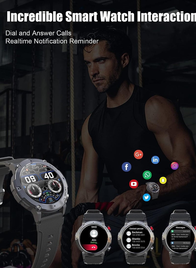 Smart Watches for Men Women, Military Smartwatch with Bluetooth Call IP68 Waterproof 1.32