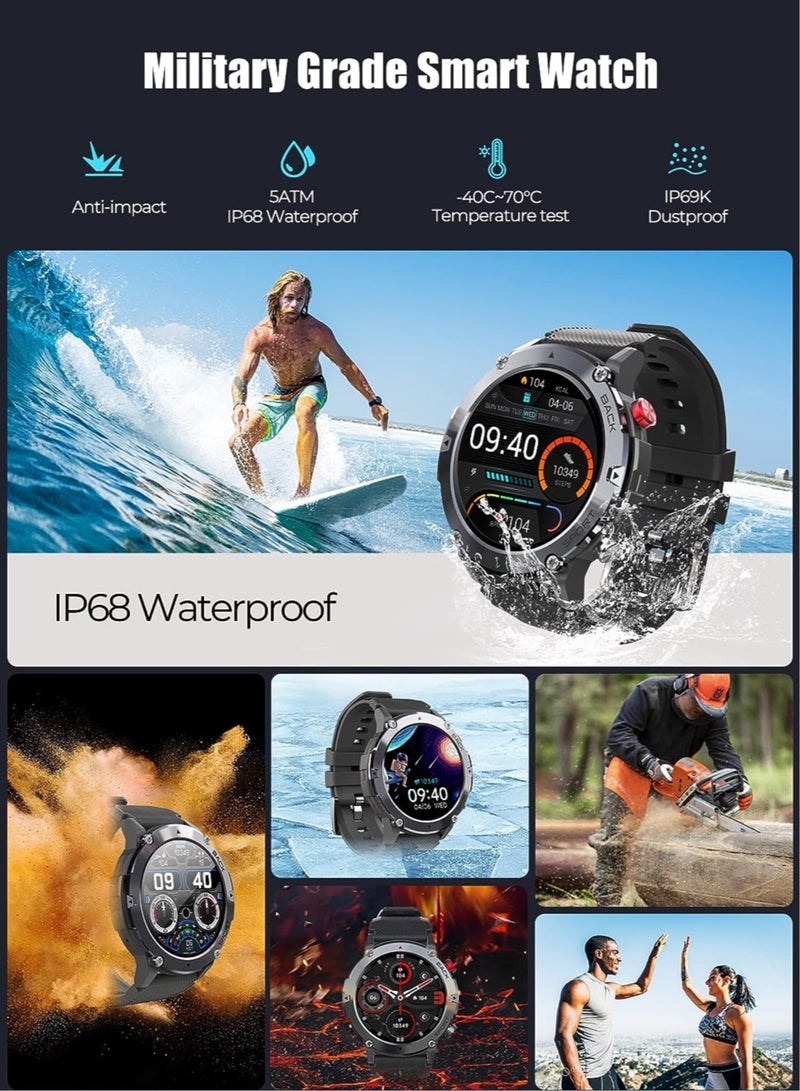 Smart Watches for Men Women, Military Smartwatch with Bluetooth Call IP68 Waterproof 1.32