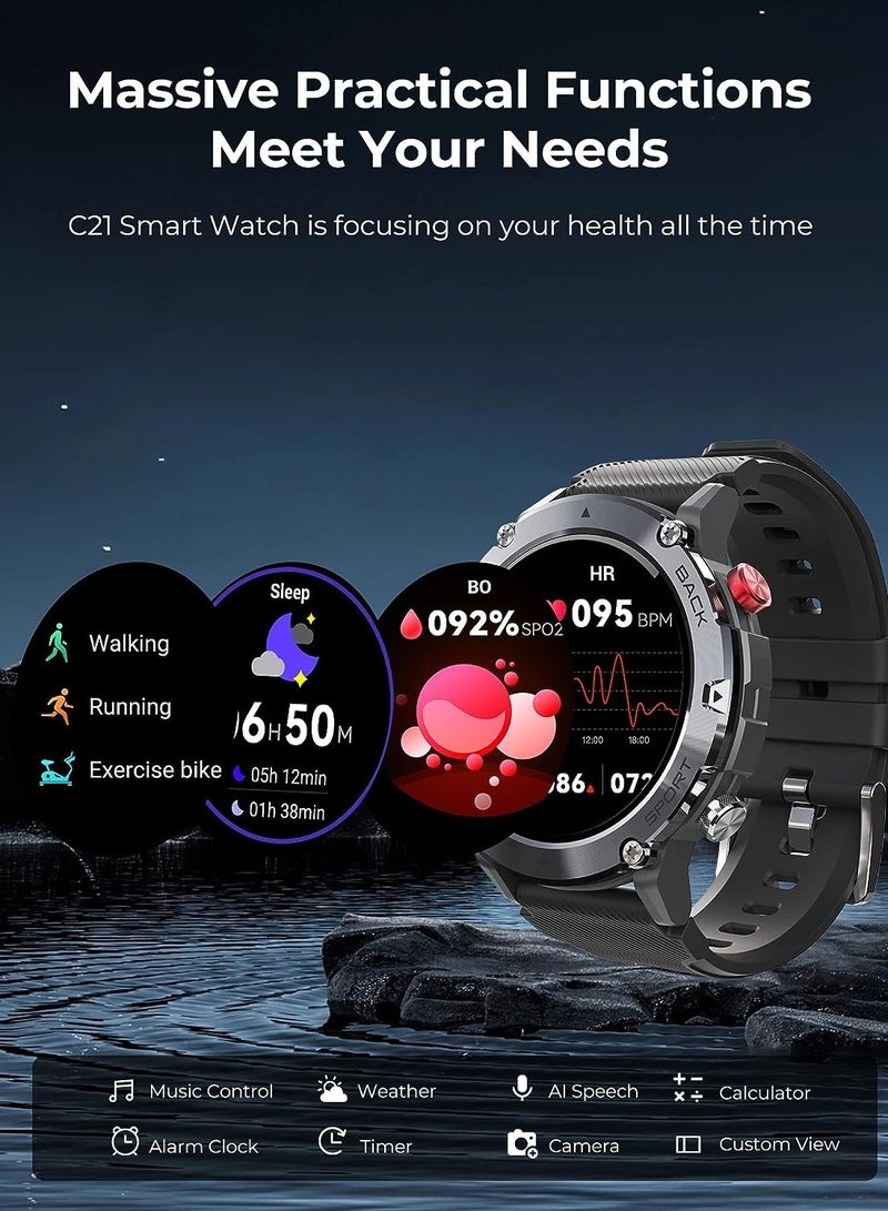 Smart Watches for Men Women, Military Smartwatch with Bluetooth Call IP68 Waterproof 1.32