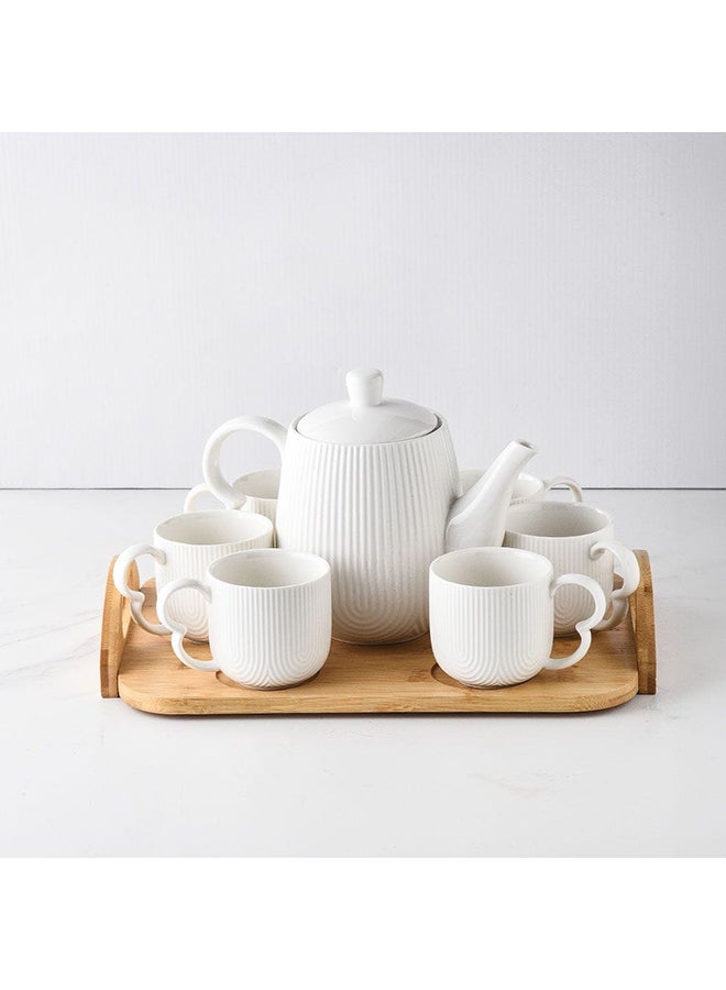 Princess 8 Piece Tea Set Porcelain Bamboo Elegant Tea Service Collection High Quality Tea Set For Home Kitchen & Dining Room L35.7xW23.7xH17.4cm White