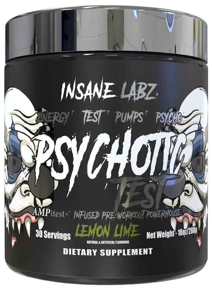 Insane Labz Psychotic Test, High Stim Testosterone Energy and Pump Boosting Pre-Workout Powder 30Servings Lemon Lime