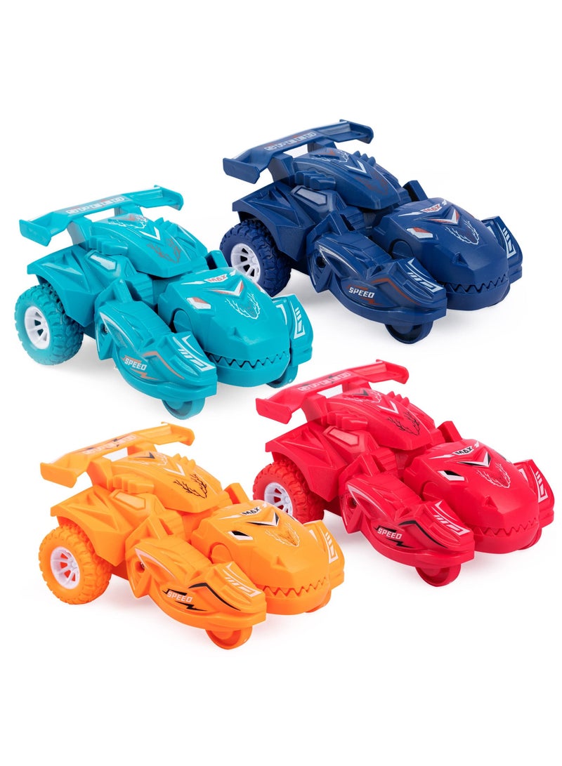 SYOSI 4 Pcs Dinosaur Toys, Transforming Dinosaur Car Toys Dinosaur Car Toys Transforming Dinosaur Car for 3-6 Year Old Boys & Girls