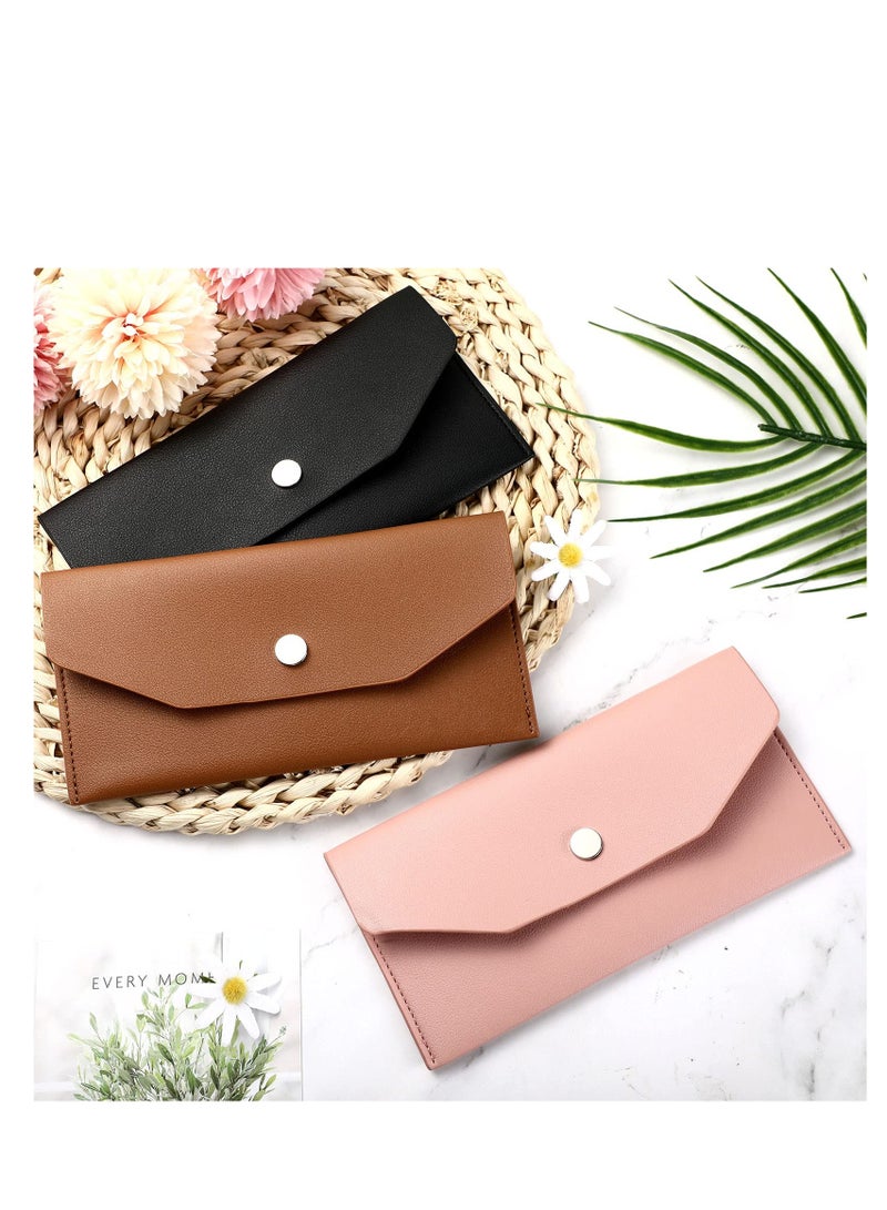 3 Pieces Cash Envelopes Bag PU Leather Cash Money Pouch Cash Wallet Envelope Reusable for Spring Festival Wedding Birthday Graduation Holidays (Black, Camel Pink)