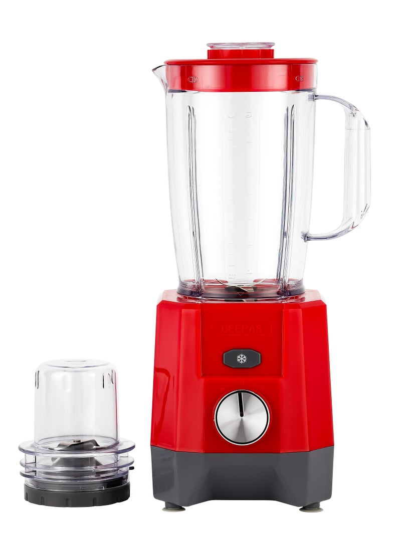 2 in 1 Blender With 1.6 Liter Capacity Jar With Small Grinder, Stainless Steel Blades, Two Speed With Pulse Function, 650 Watt High Power With Motor Overheat Protection, Chrome Plating Switch 1.6 L 650 W GSB44107 Red