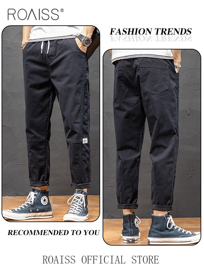 Men Fashionable and Comfortable Cotton Cargo Pants Loose Fit Joggers with Cuffed Ankles Ideal for Sports and Casual Wear