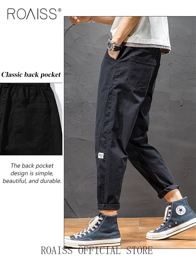 Men Fashionable and Comfortable Cotton Cargo Pants Loose Fit Joggers with Cuffed Ankles Ideal for Sports and Casual Wear