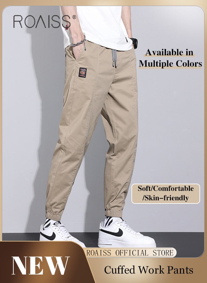 Men Fashionable and Comfortable Cotton Cargo Pants Loose Fit Joggers with Cuffed Ankles Ideal for Sports and Casual Wear