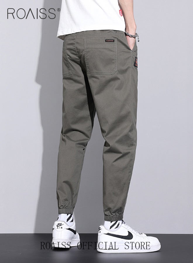 Men Fashionable and Comfortable Cotton Cargo Pants Loose Fit Joggers with Cuffed Ankles Ideal for Sports and Casual Wear