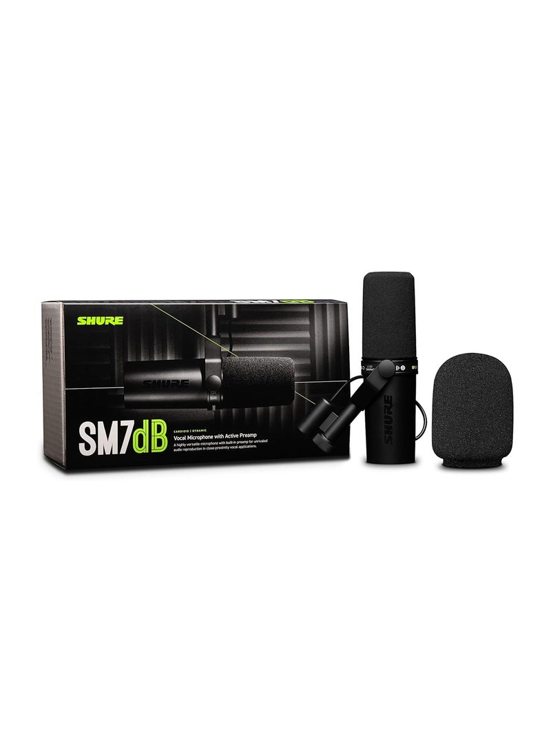 Dynamic Vocal Microphone W/Built-In Preamp For Streaming, Podcast, Recording, Wide-Range Frequency, Warm And Smooth Sound, Rugged Construction, Detachable Windscreen SM7DB Black