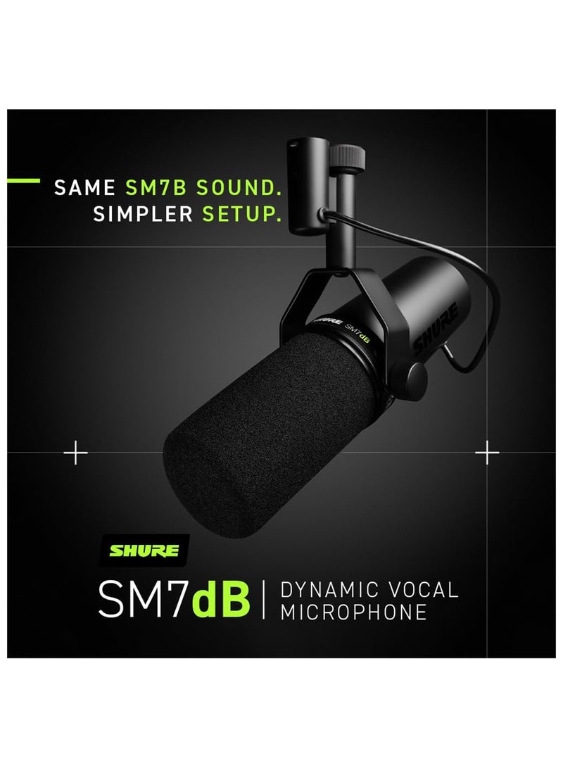 Dynamic Vocal Microphone W/Built-In Preamp For Streaming, Podcast, Recording, Wide-Range Frequency, Warm And Smooth Sound, Rugged Construction, Detachable Windscreen SM7DB Black