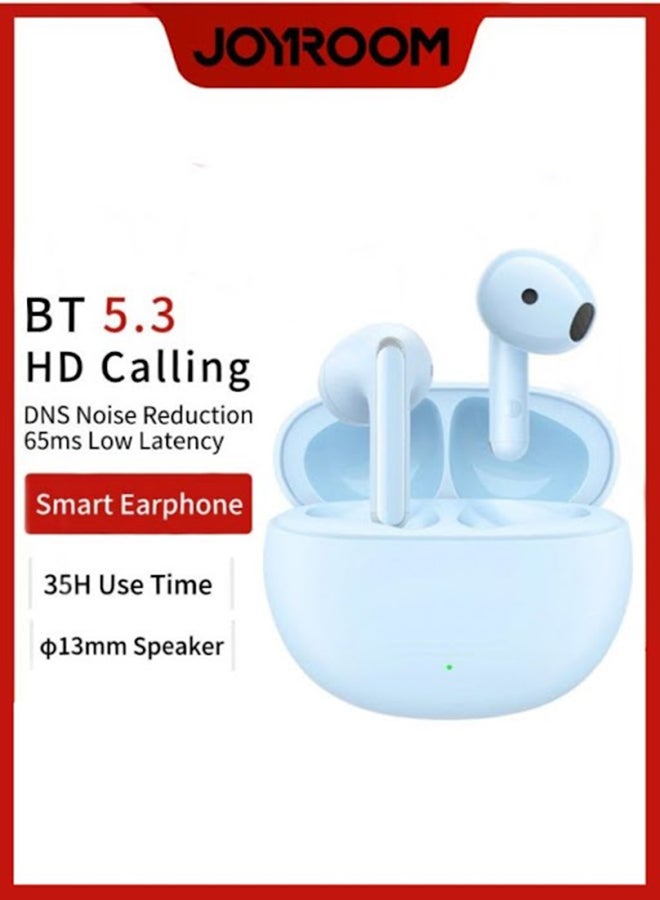 FB2 Bluetooth 5.3 Headphones 65ms Low Latency IPX5 Waterproof DNS Call Enhancement Instant Flash Charge Hifi True Wireless Earbuds Suitable for Men Women Earphones with Charging Box Blue