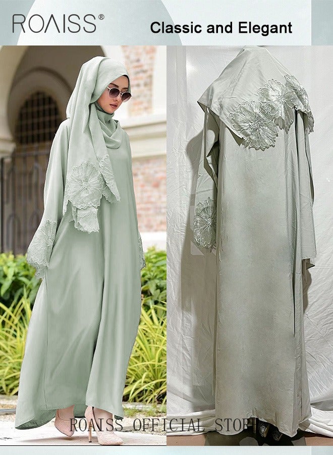 Women's Long-Sleeved Solid Dress Fashionable Dress with Large Flowing Hemline and High Waistline Elegant for Casual Outfits and Special Occasions Soft Red Light Green