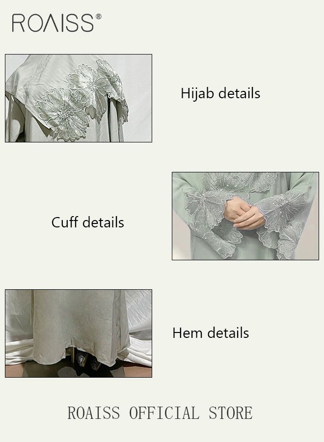 Women's Long-Sleeved Solid Dress Fashionable Dress with Large Flowing Hemline and High Waistline Elegant for Casual Outfits and Special Occasions Soft Red Light Green