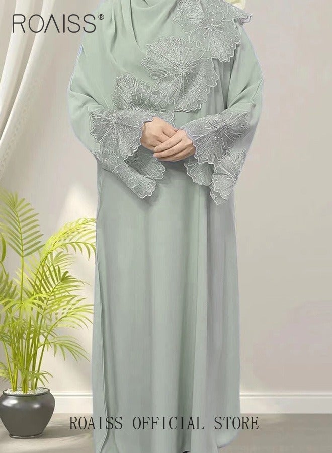 Women's Long-Sleeved Solid Dress Fashionable Dress with Large Flowing Hemline and High Waistline Elegant for Casual Outfits and Special Occasions Soft Red Light Green