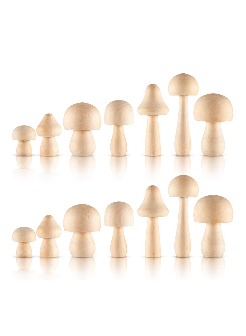 14 Piece Unfinished Wooden Mushroom Natural Wooden Mushrooms Mini Mushroom Various Sizes Wooden Mushroom For Arts And Crafts Projects Decoration