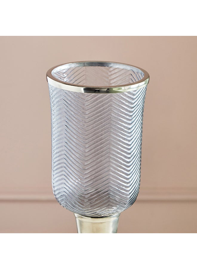 Suave Textured Hurricane Glass with Nickel Metal Base 16.5 x 53 x 16.5 cm