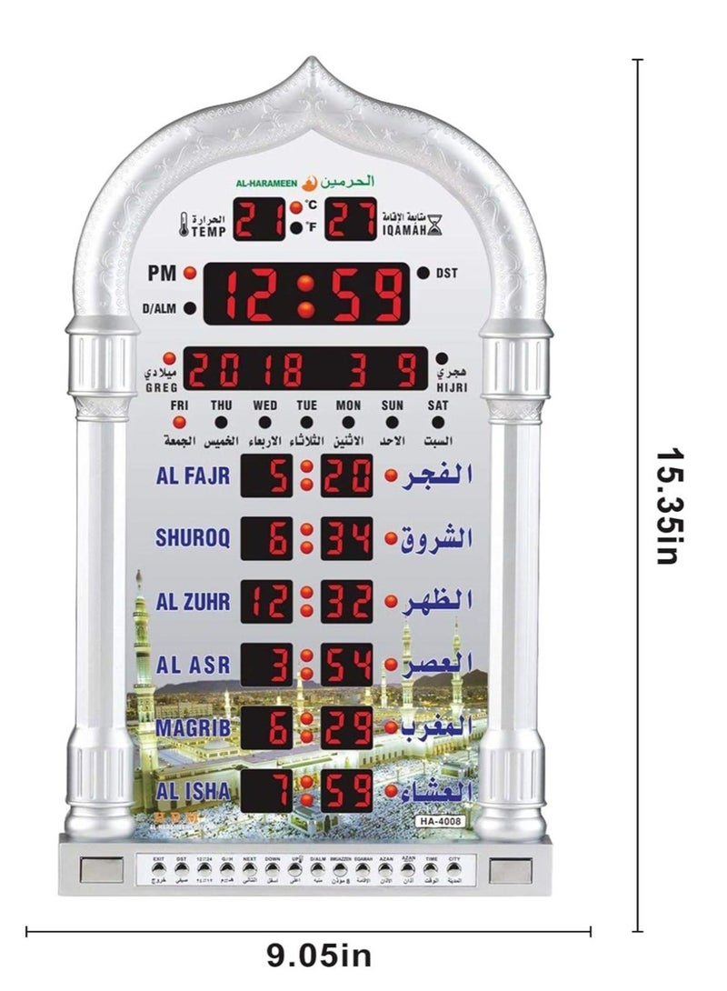 HA-4008 LED Digital Muslim Clock Islamic Wall Clock, Mosque Prayer Times Wall Clock, Masjid Clock with Complete Azaan (White)