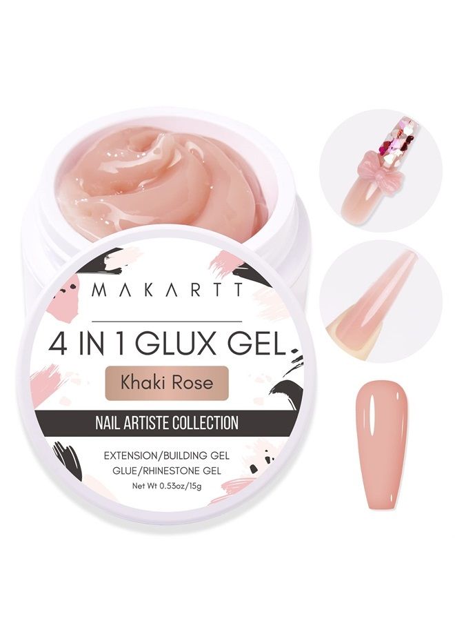 Solid Builder Nail Gel,15ML 4 in 1 Nail Extension Gel UV Nail Glue for Acrylic Nails Soft Gel Nails Rhinestones Gel 3D Sculpture Gel Hard Gel for Nails UV/LED Nail Lamp Required Khaki Rose