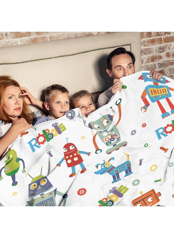 Robot Blanket, Robot Throw Blanket for Boys, Soft Warm Fleece Flannel Cartoon Robot Blanket Gifts for Kids Adults Teens, Gear Screw Machine Robot Blanket for Couch Sofa Bed Travel (50