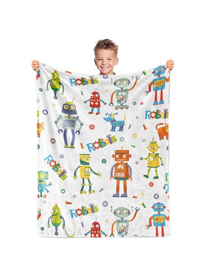 Robot Blanket, Robot Throw Blanket for Boys, Soft Warm Fleece Flannel Cartoon Robot Blanket Gifts for Kids Adults Teens, Gear Screw Machine Robot Blanket for Couch Sofa Bed Travel (50