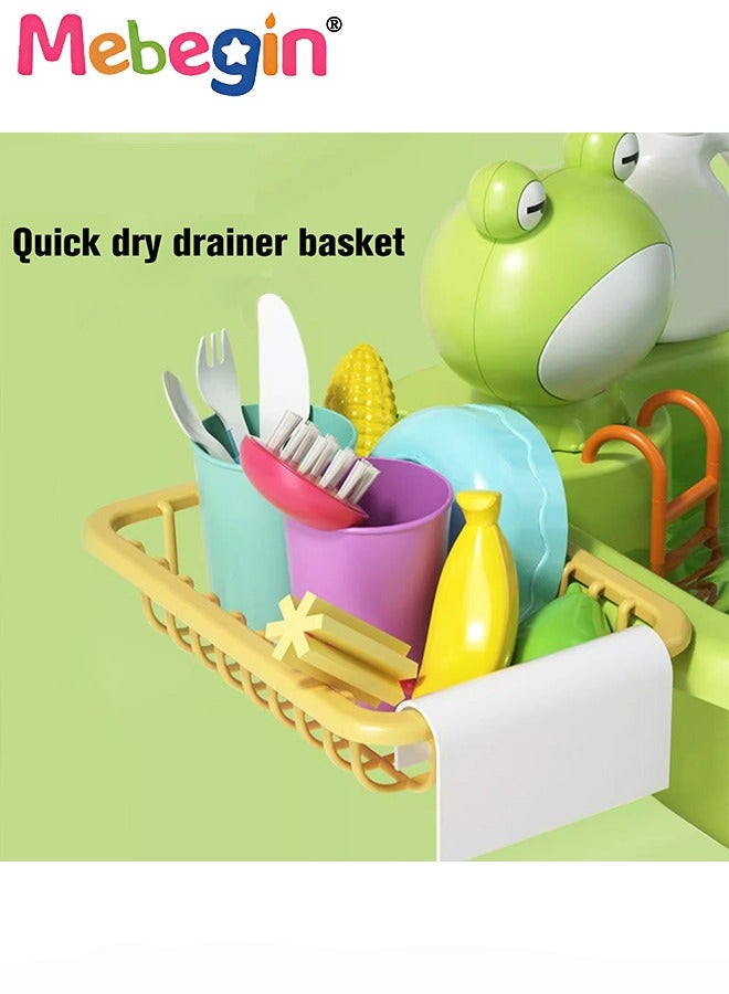 Play Sink with Running Water, Kitchen Sink Toys with Upgraded Electric Faucet, Play Kitchen Toy Accessories, Pool Floating Fishing Toys for Water Play, Kids Role Play Dishwasher Toy