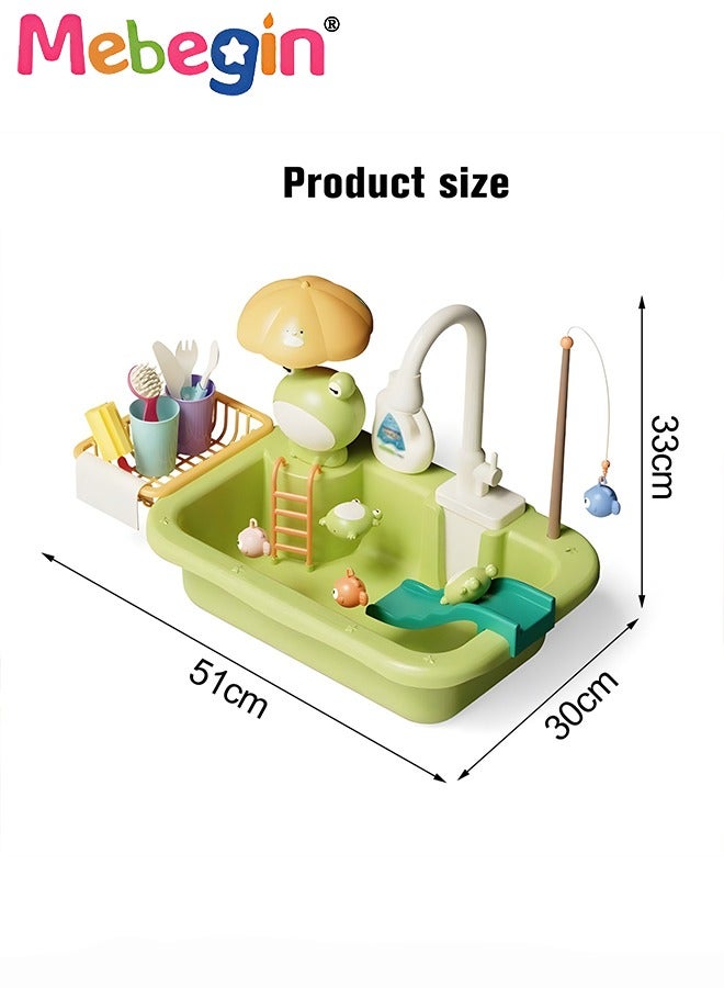 Play Sink with Running Water, Kitchen Sink Toys with Upgraded Electric Faucet, Play Kitchen Toy Accessories, Pool Floating Fishing Toys for Water Play, Kids Role Play Dishwasher Toy