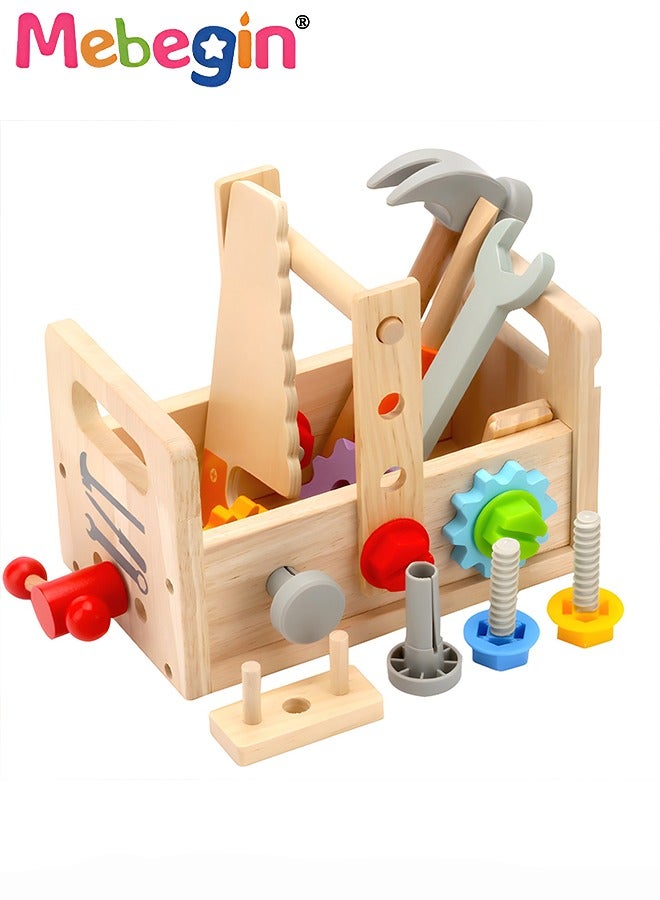Wooden Tool Set for Kids, Montessori Toys Wooden Tool Box with Saws, Screws, Hammers, Creative Construction Toys Set, Educational Toys Gifts for Kids Girls Boys Age 3+