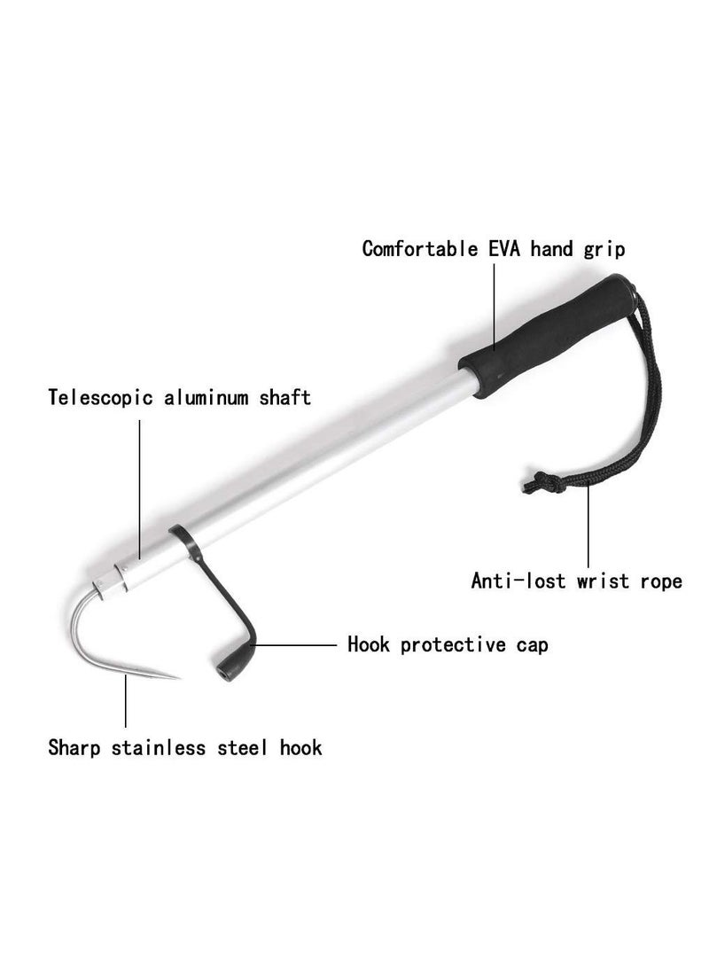 Fishing Spear Hook Tackle Fish Landing Gaff, Folding 2 Section Extendable Telescopic Pole Handle
