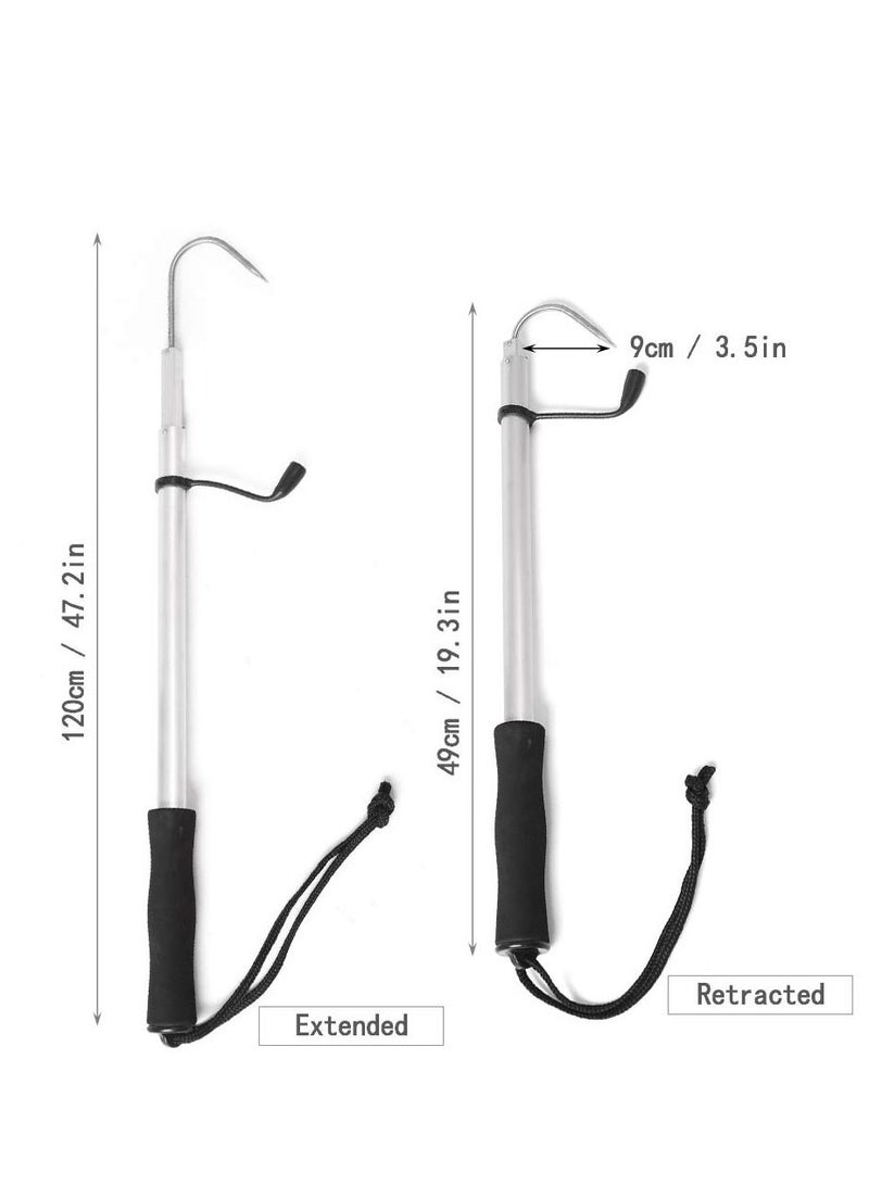 Fishing Spear Hook Tackle Fish Landing Gaff, Folding 2 Section Extendable Telescopic Pole Handle