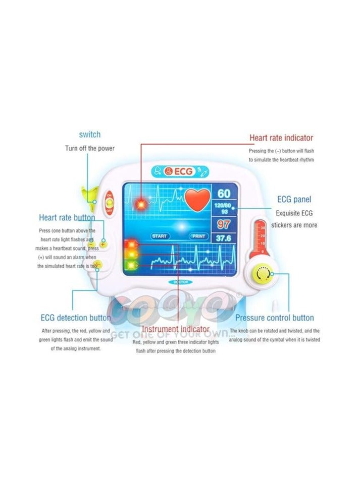 Children Pretend Play Kids Doctor Set with Electric Simulation ECG Medical and Stethoscope and full Mdedical Doctor Kit Toy