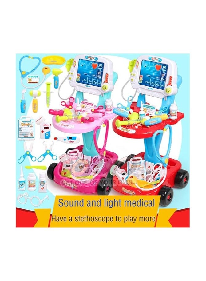 Children Pretend Play Kids Doctor Set with Electric Simulation ECG Medical and Stethoscope and full Mdedical Doctor Kit Toy
