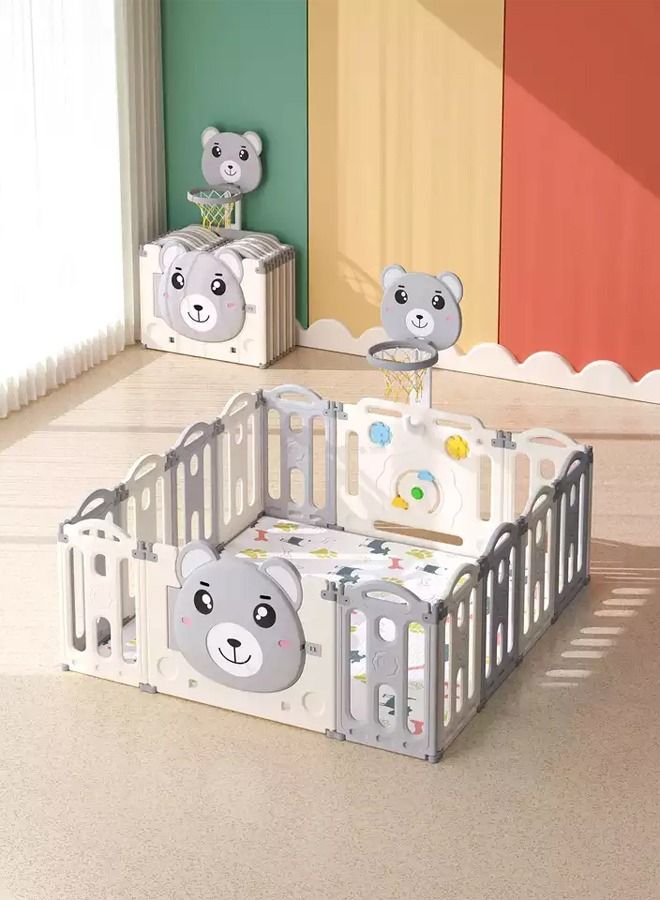 Portable And Foldable Baby Fence Deformable Multifunctional Plastic Playpen - Grey/White