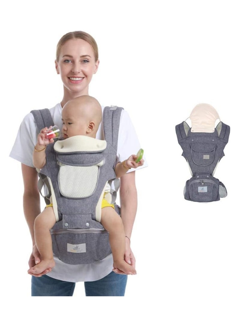 6-in-1 Baby Carrier, Baby Wraps Carrier, Baby Carrier with Hip Seat for Breastfeeding, One Size Fits All - Adapt to Newborn, Infant & Toddler (Grey)