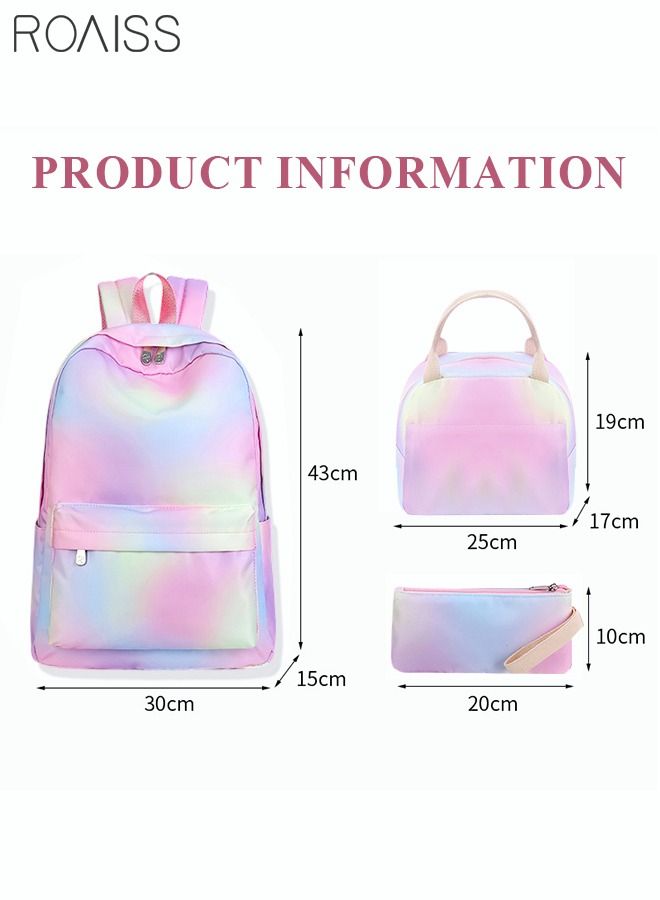 3-Piece School Backpacks for Teen Girls 3 In 1 Rainbow School Bookbags Set Lunch Bag Pencil Case Travel Lightweight Daypack Multicolor