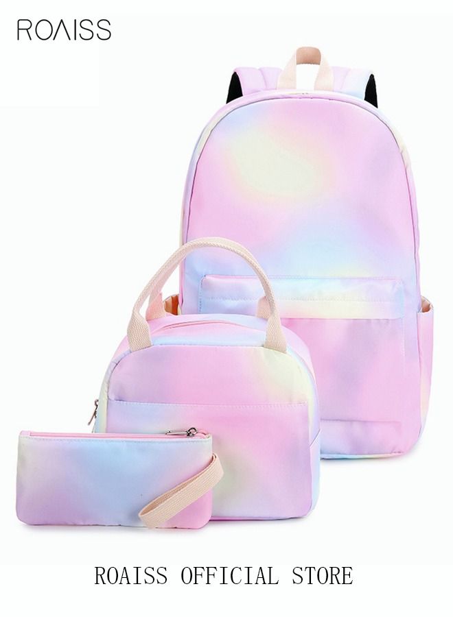 3-Piece School Backpacks for Teen Girls 3 In 1 Rainbow School Bookbags Set Lunch Bag Pencil Case Travel Lightweight Daypack Multicolor