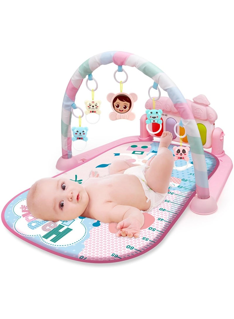 Baby Play Mat Baby Gym, Play Piano Baby Activity Gym Mat with Music and Lights, Piano Gym, Early Development Baby Play Mat Gift for Babies Newborn (Pink)