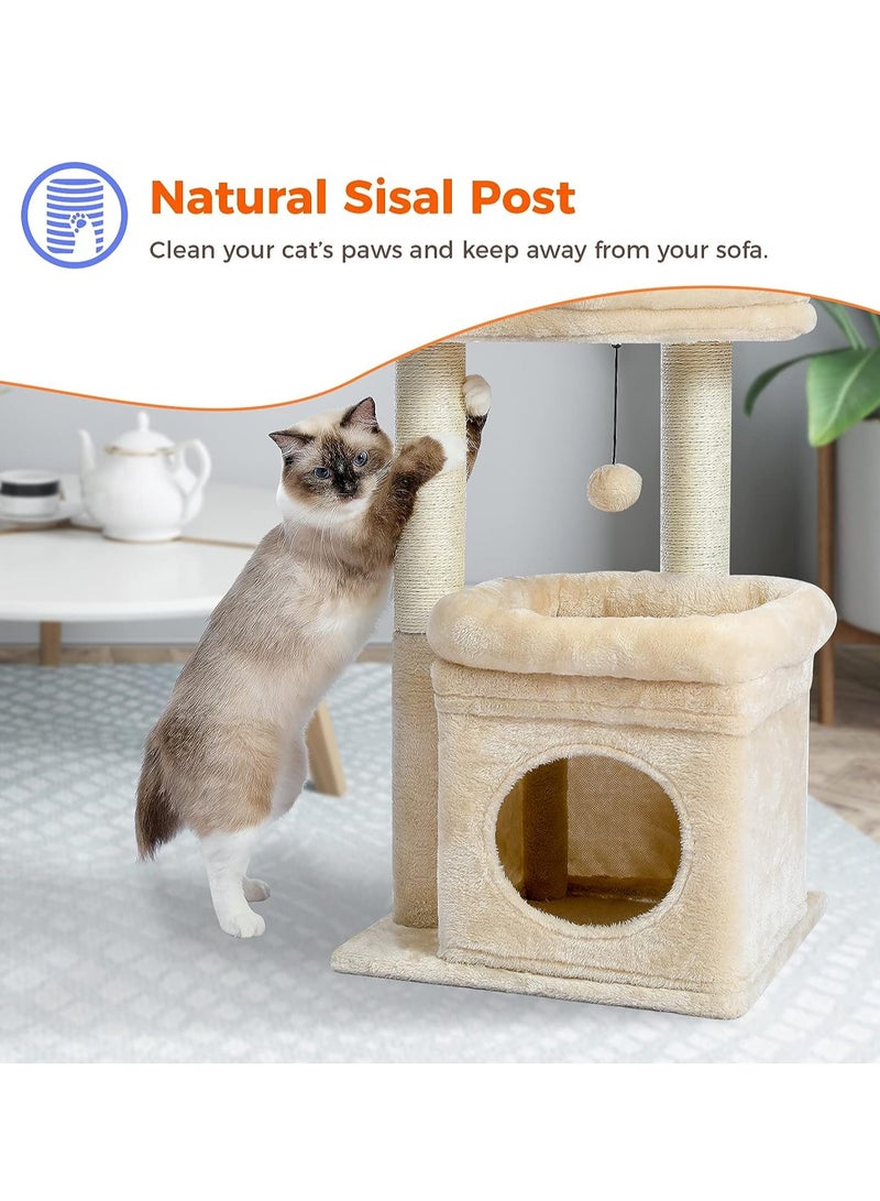 Cat Tree Multi Level Cat Tower with Sisal Covered Scratching Post Cozy Cat Condo and Large Cat Perch for Indoor Cats